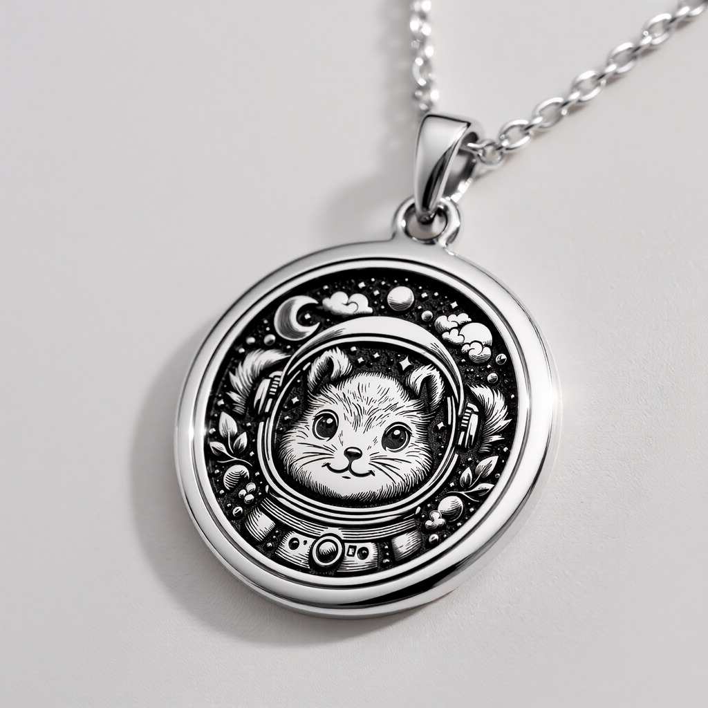 14K solid gold necklace Space Squirrel Astronaut | & Options - Celestial Cosmic Energy Whimsical celestial - view 3