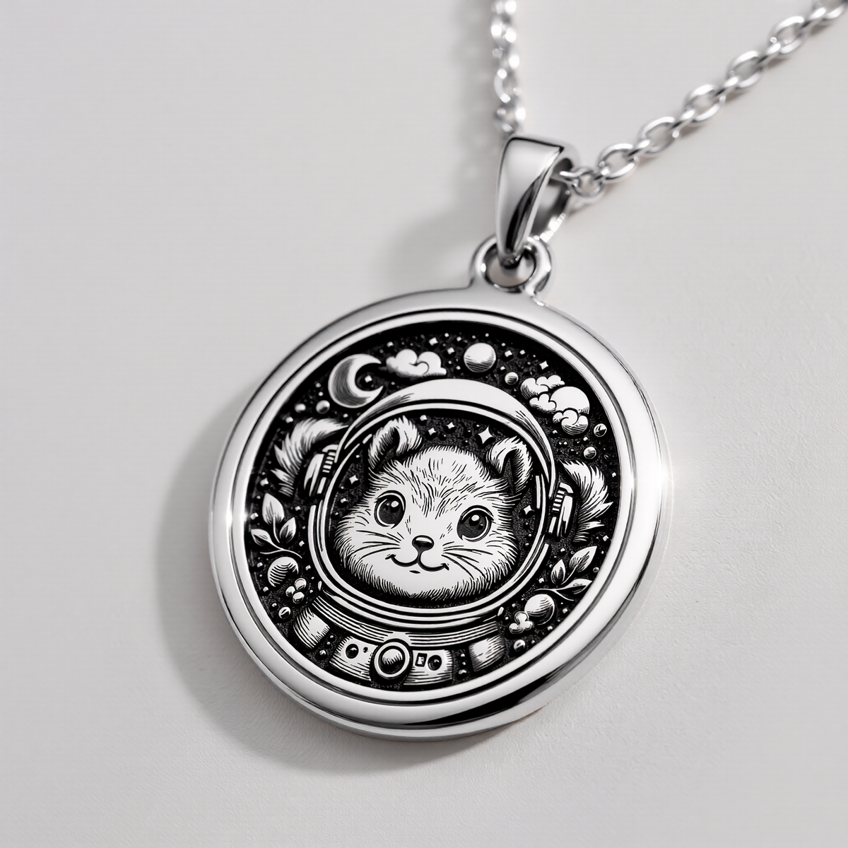 14K solid gold necklace Space Squirrel Astronaut | & Options - Celestial Cosmic Energy Whimsical celestial - view 3