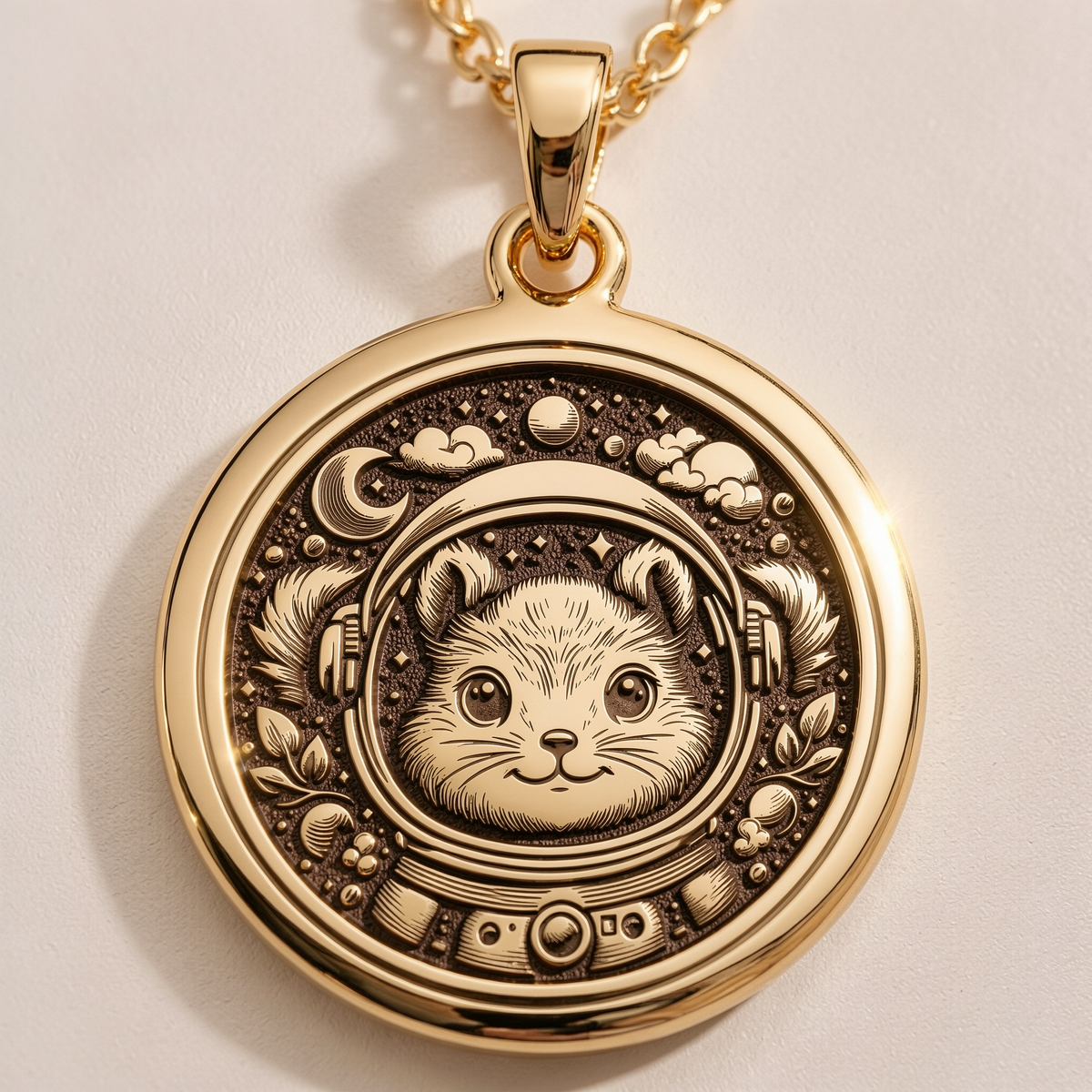 14K solid gold necklace Space Squirrel Astronaut | & Options - Celestial Cosmic Energy Whimsical celestial - view 4