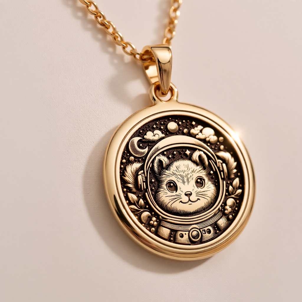 14K solid gold necklace Space Squirrel Astronaut | & Options - Celestial Cosmic Energy Whimsical celestial - view 5