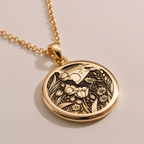 Botanical Nature Scene Medallion Pendant Pendants 14K 14K Gold Plated floral wreath pendant necklace with intricate botanical design