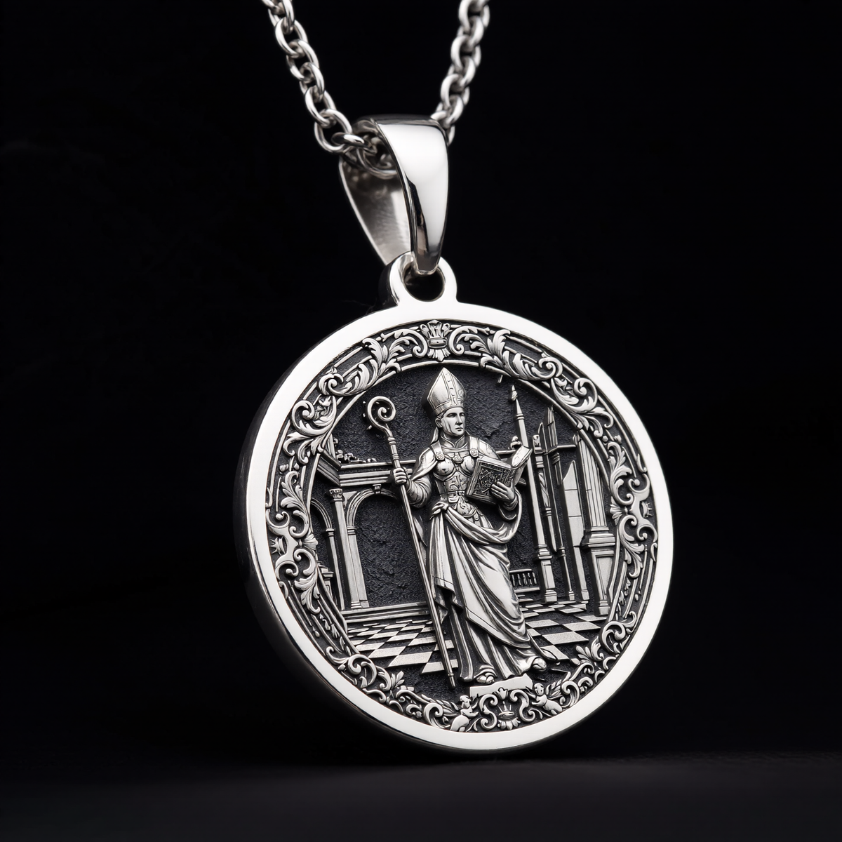 Bishop Chess Coin Necklace: Silver Wisdom Symbol, Strategy Jewelry