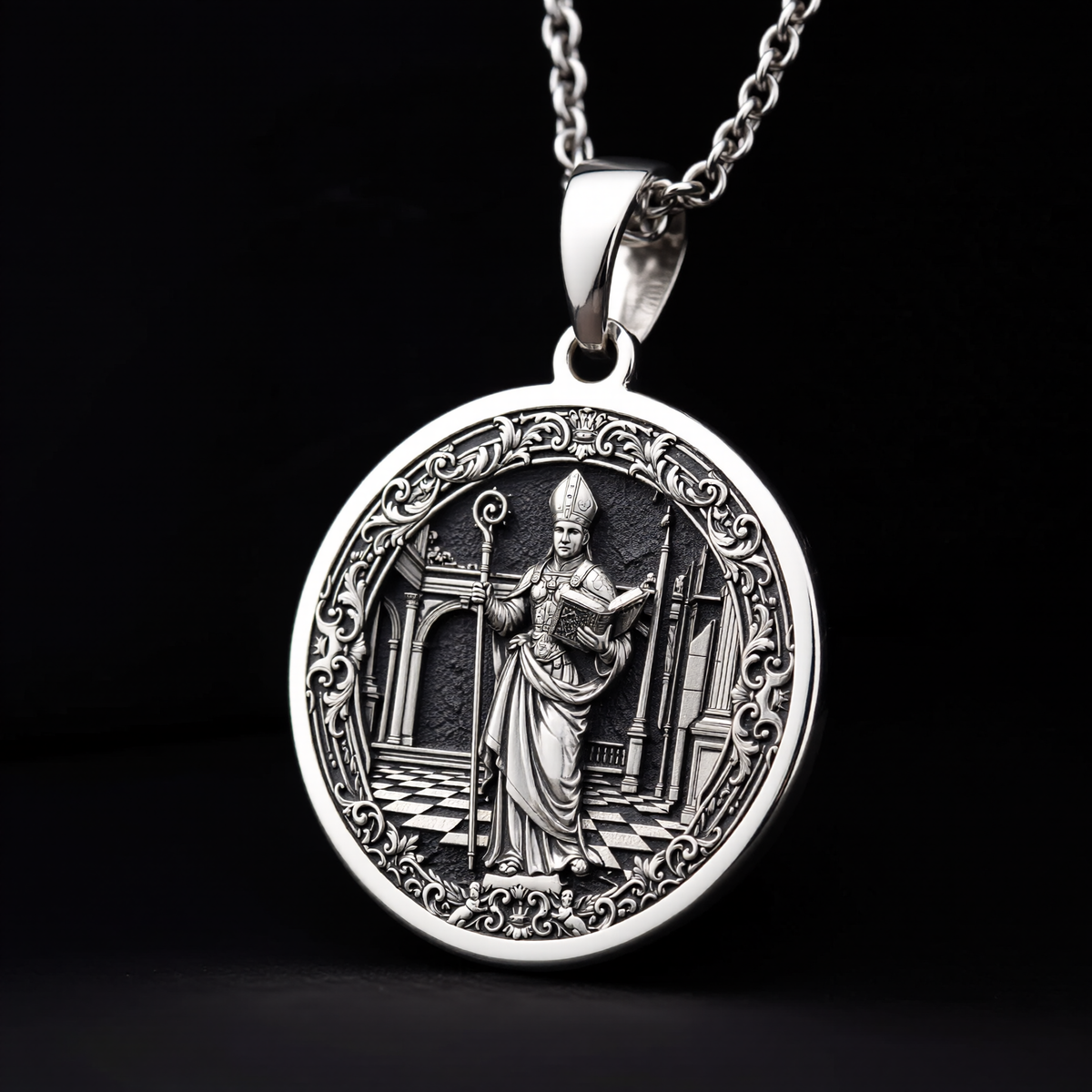 Bishop Chess Coin Necklace: Silver Wisdom Symbol, Strategy Jewelry