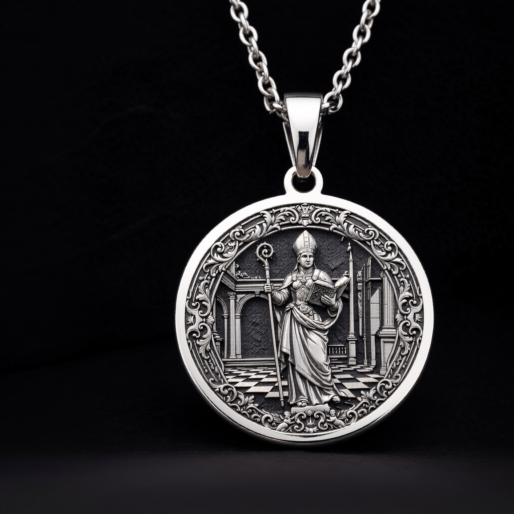Bishop Chess Coin Necklace: Silver Wisdom Symbol, Strategy Jewelry