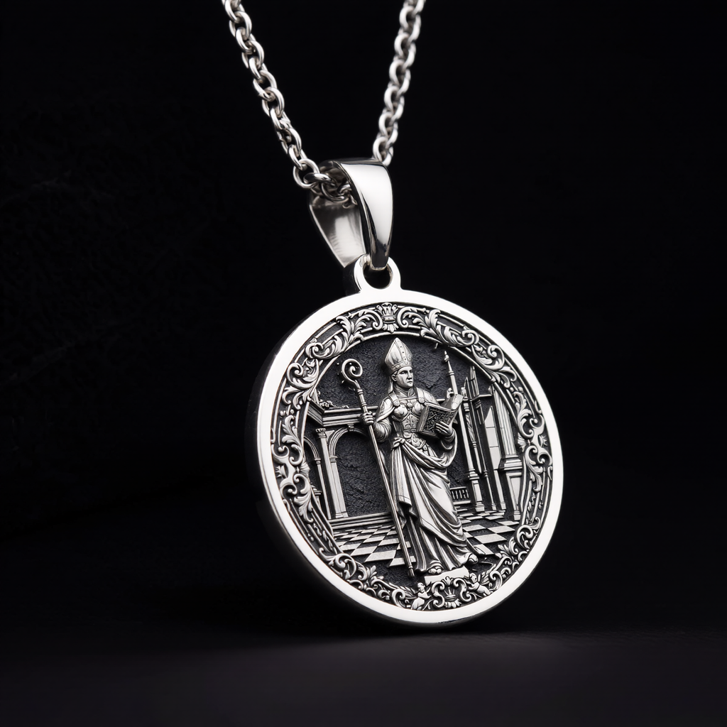 Bishop Chess Coin Necklace: Silver Wisdom Symbol, Strategy Jewelry