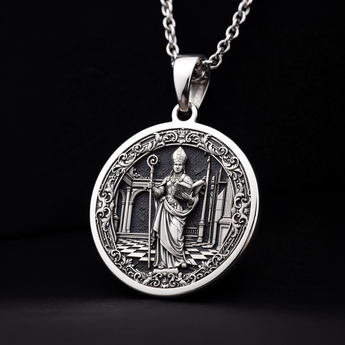 Bishop Chess Coin Necklace: Silver Wisdom Symbol, Strategy Jewelry
