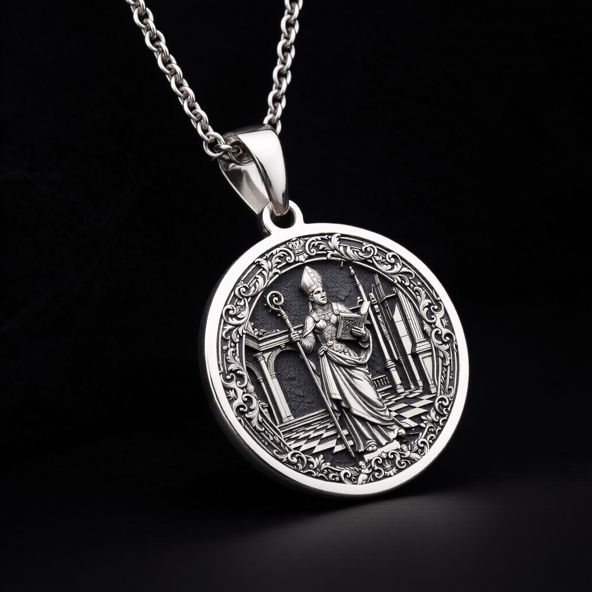 Bishop Chess Coin Necklace: Silver Wisdom Symbol, Strategy Jewelry