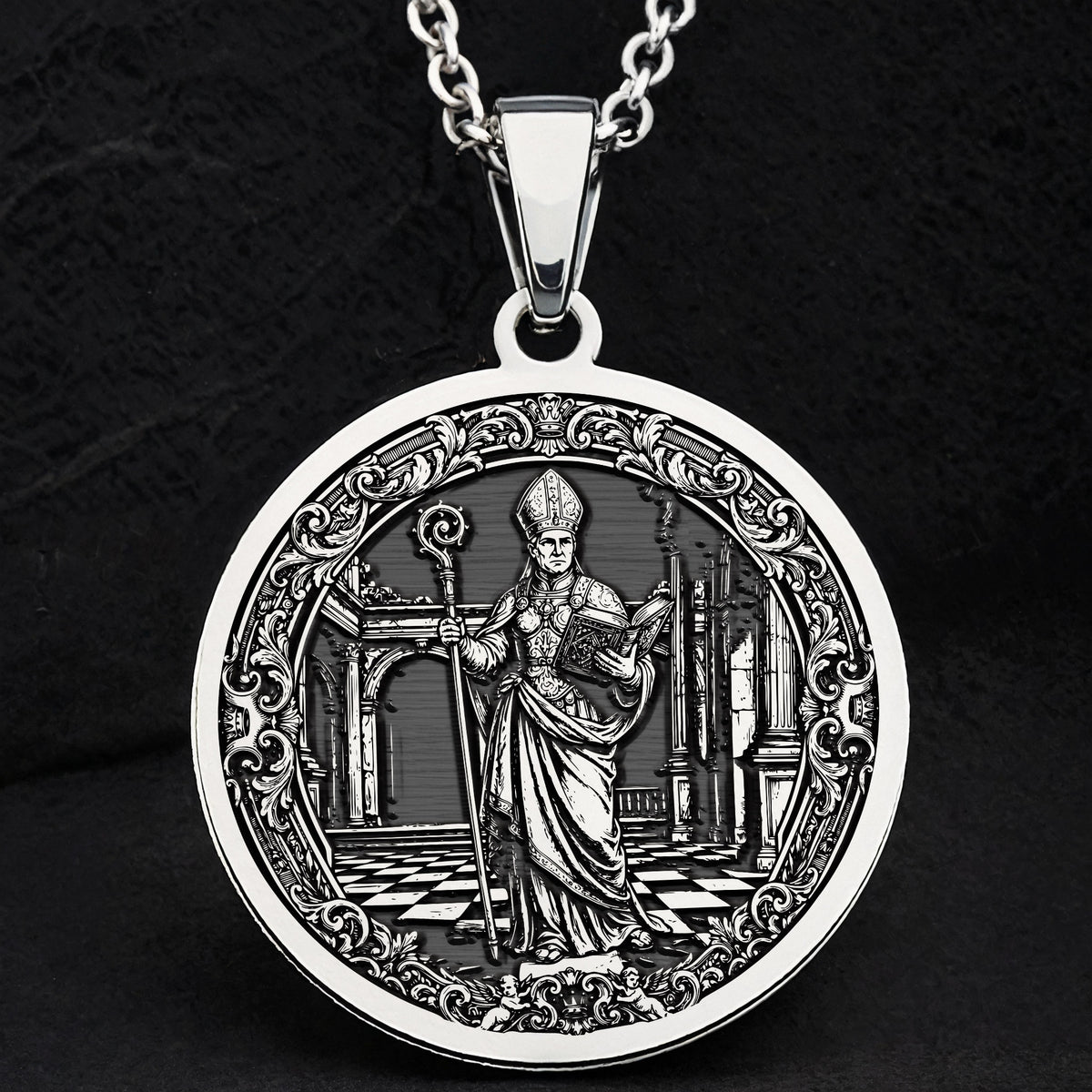 Bishop Chess Coin Necklace: Silver Wisdom Symbol, Strategy Jewelry