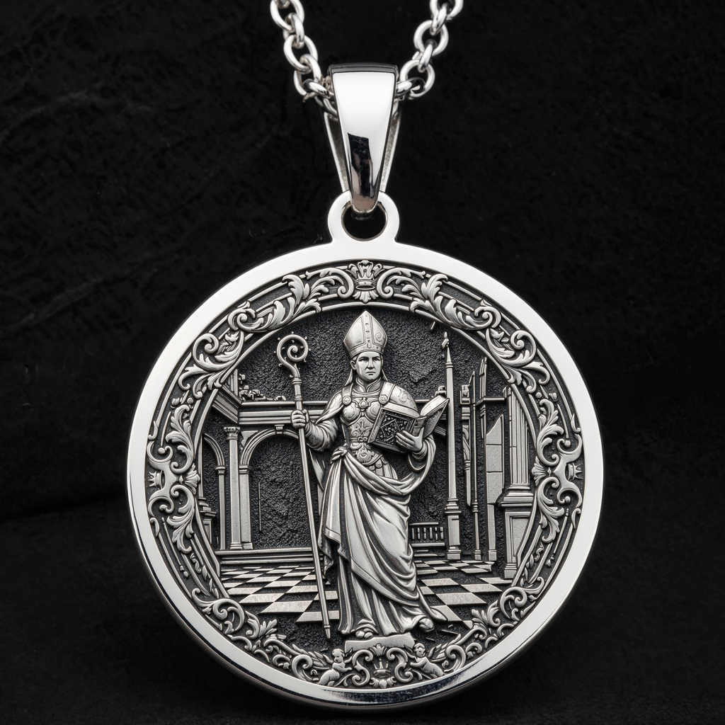 Bishop Chess Coin Necklace: Silver Wisdom Symbol, Strategy Jewelry
