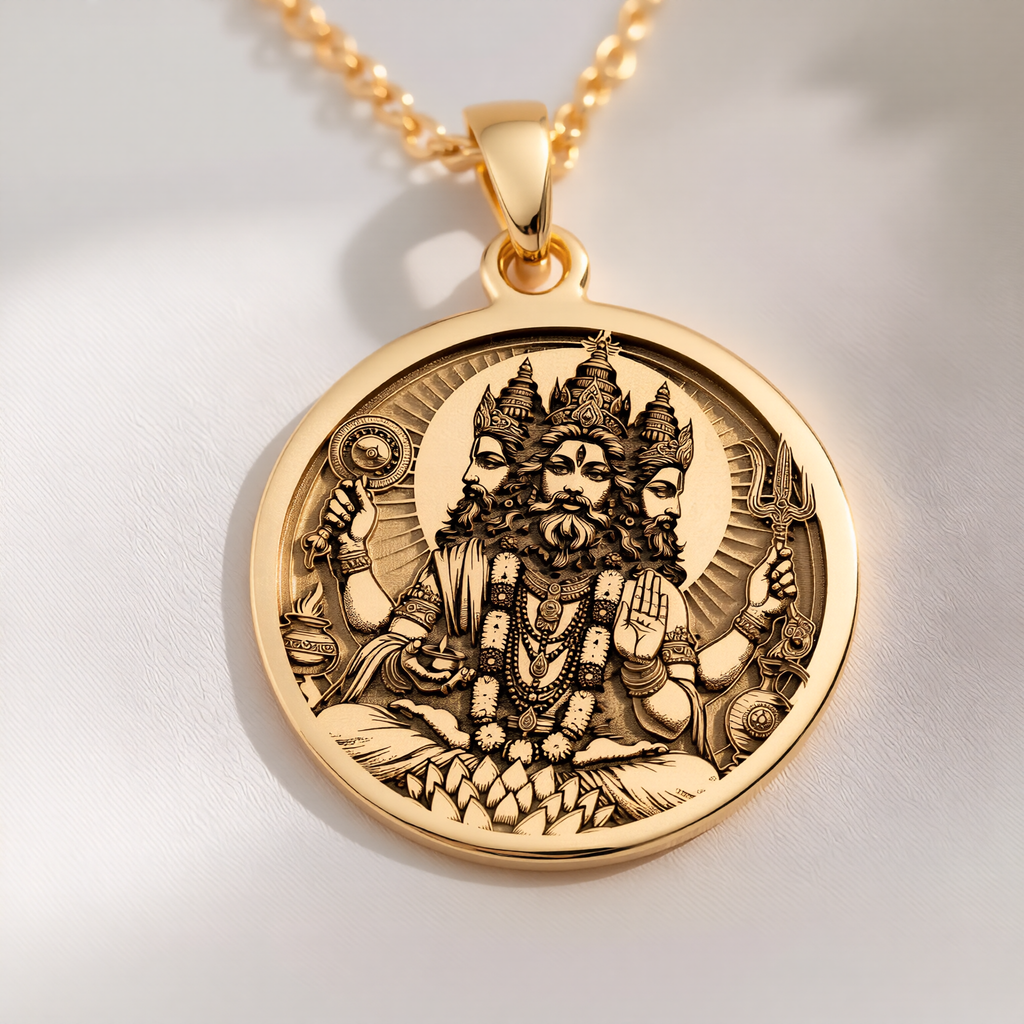 Brahma Creator God Pendant Pendants 14K 14K Gold Plated pendant necklace featuring a detailed portrait of a bearded figure in a circular frame.