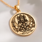 Brahma Creator God Pendant Pendants 14K 14K Gold Plated pendant necklace featuring a crowned bearded deity design on a round disc.