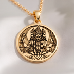 Brahma Creator God Pendant Pendants 14K 14K Gold Plated pendant necklace featuring an intricate Hindu deity portrait with multiple arms.