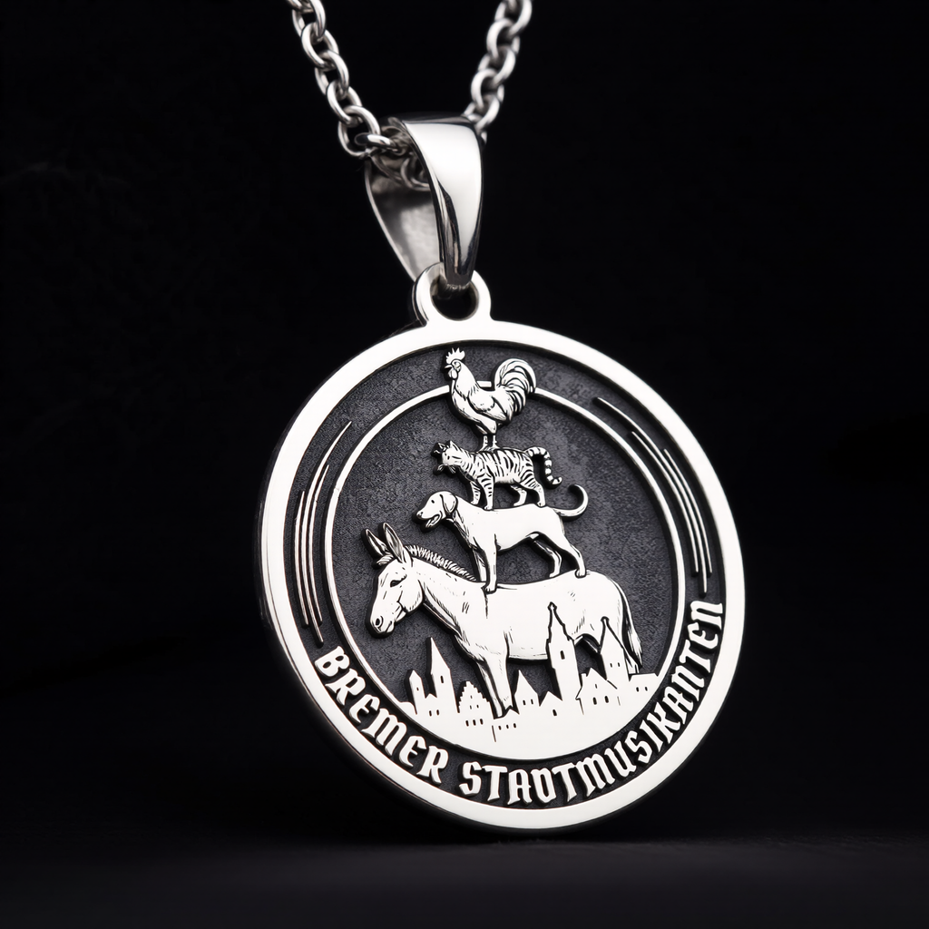 Bremen Musicians Necklace: Silver Grimm Fairy Tale Pendant