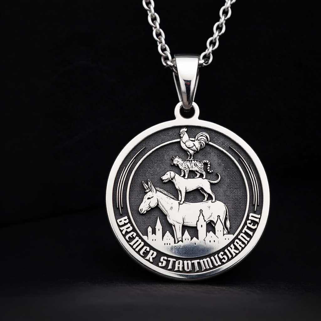 Bremen Musicians Necklace: Silver Grimm Fairy Tale Pendant