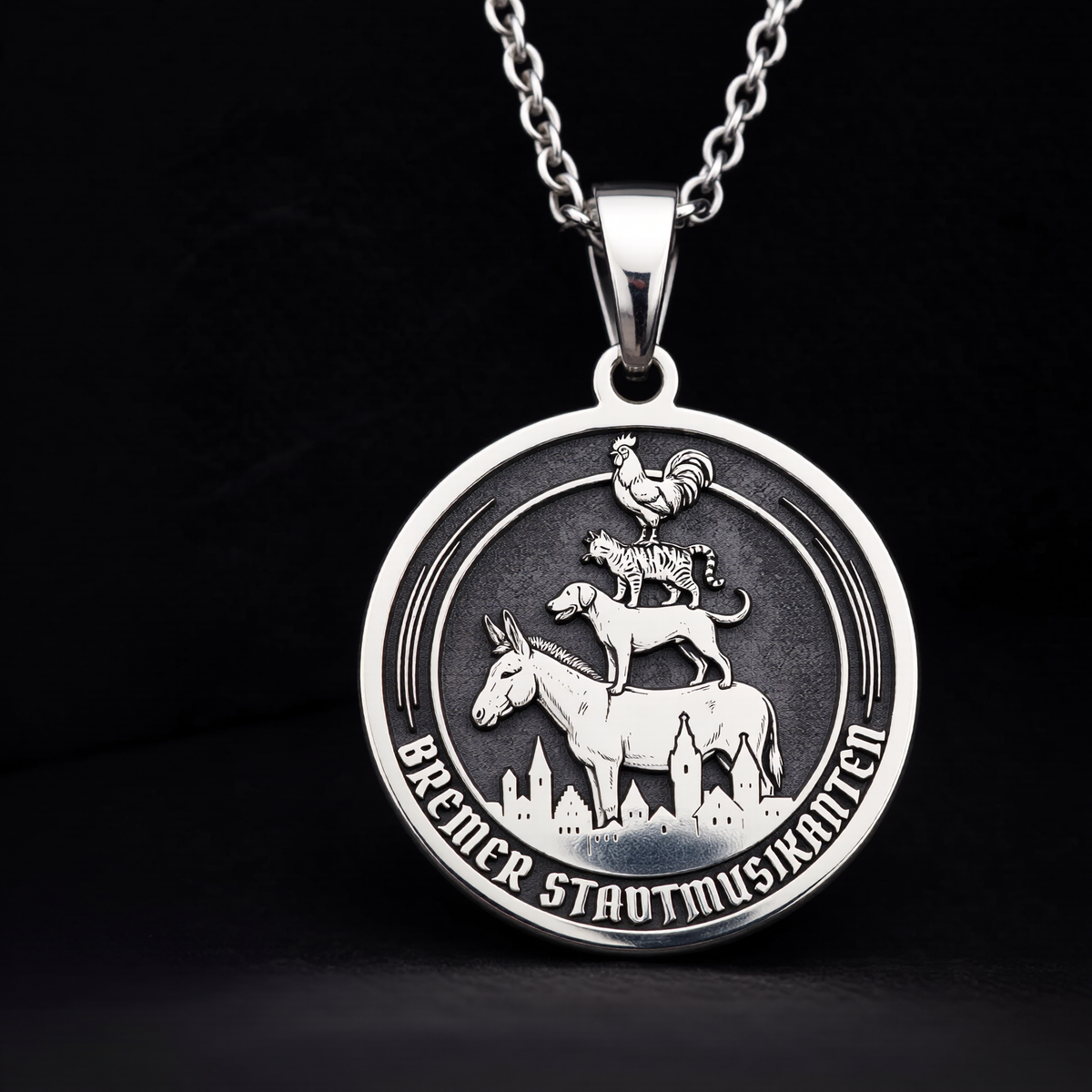 Bremen Musicians Necklace: Silver Grimm Fairy Tale Pendant