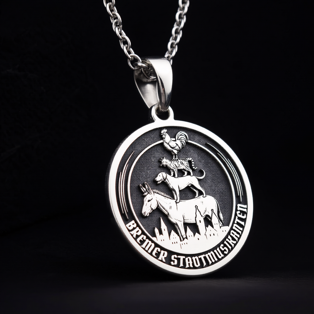 Bremen Musicians Necklace: Silver Grimm Fairy Tale Pendant