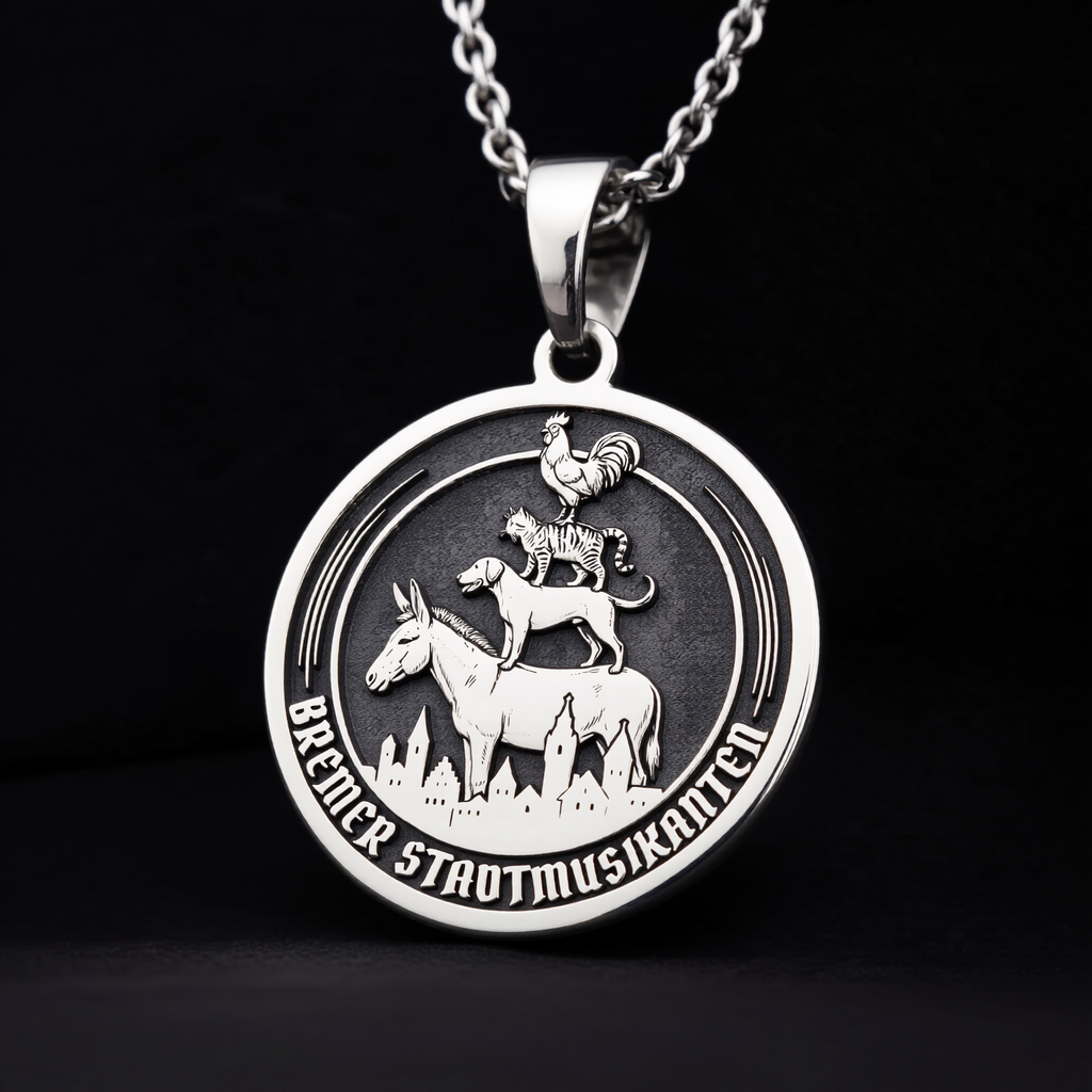 Bremen Musicians Necklace: Silver Grimm Fairy Tale Pendant