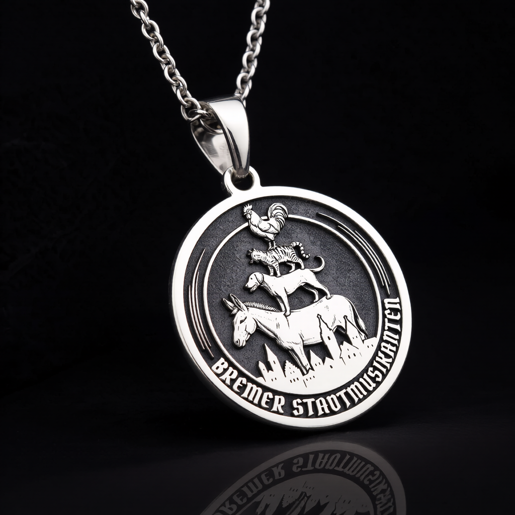 Bremen Musicians Necklace: Silver Grimm Fairy Tale Pendant