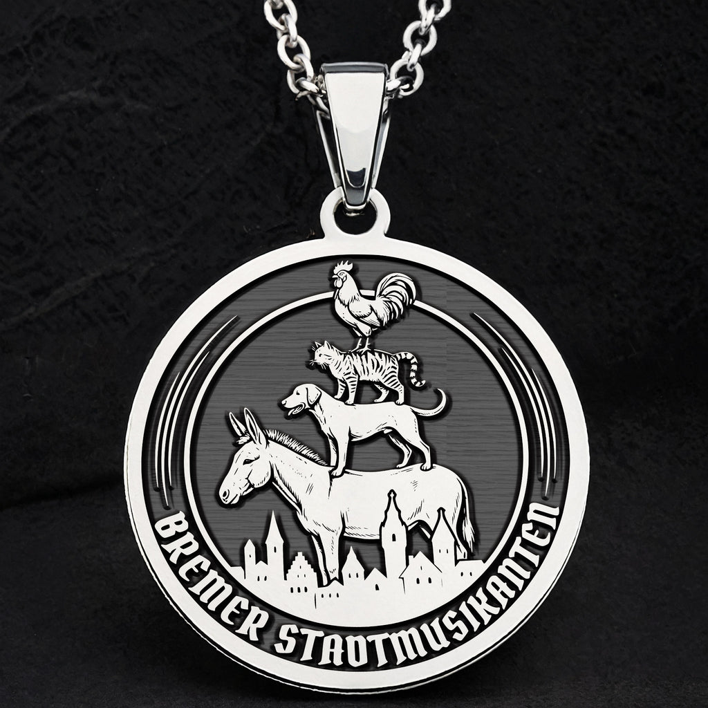 Bremen Musicians Necklace: Silver Grimm Fairy Tale Pendant