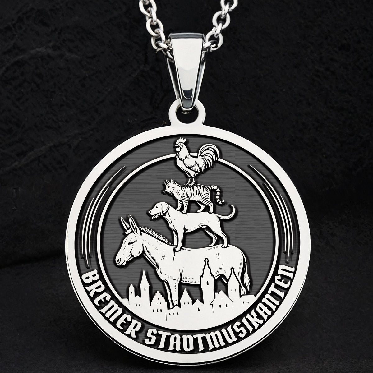 Bremen Musicians Necklace: Silver Grimm Fairy Tale Pendant