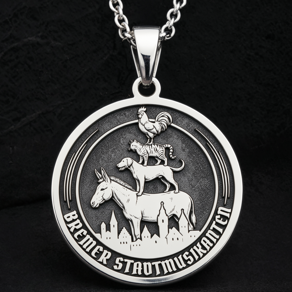 Bremen Musicians Necklace: Silver Grimm Fairy Tale Pendant