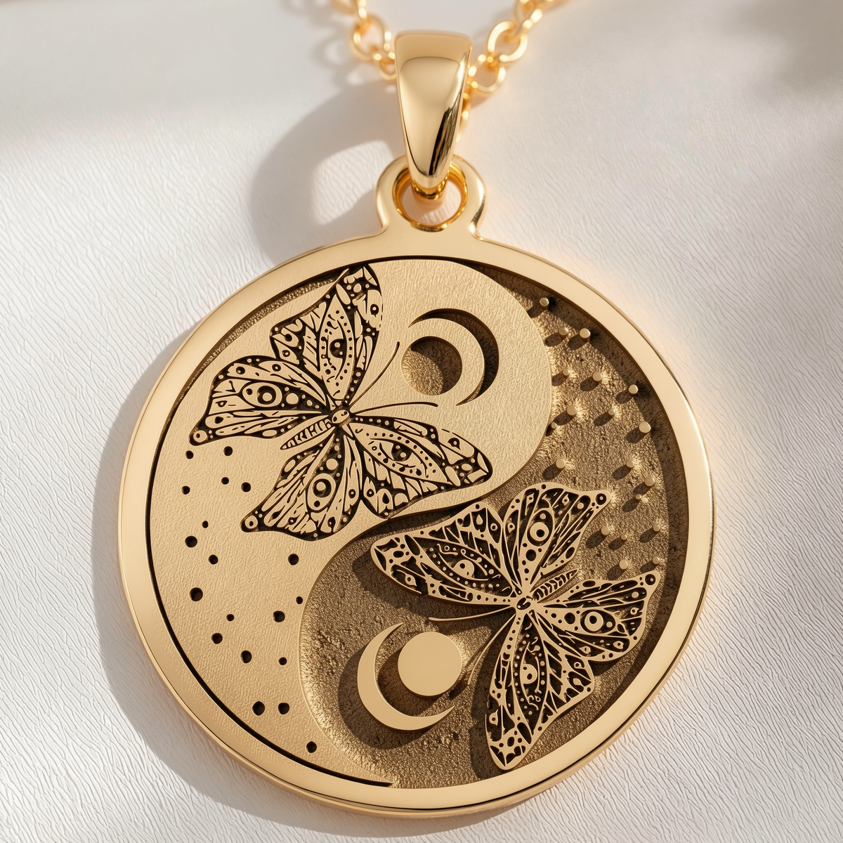 Butterfly Yin Yang Celestial Pendant Pendants 14K 14K Gold Plated plated pendant featuring intertwined butterfly and crescent moon design necklace
