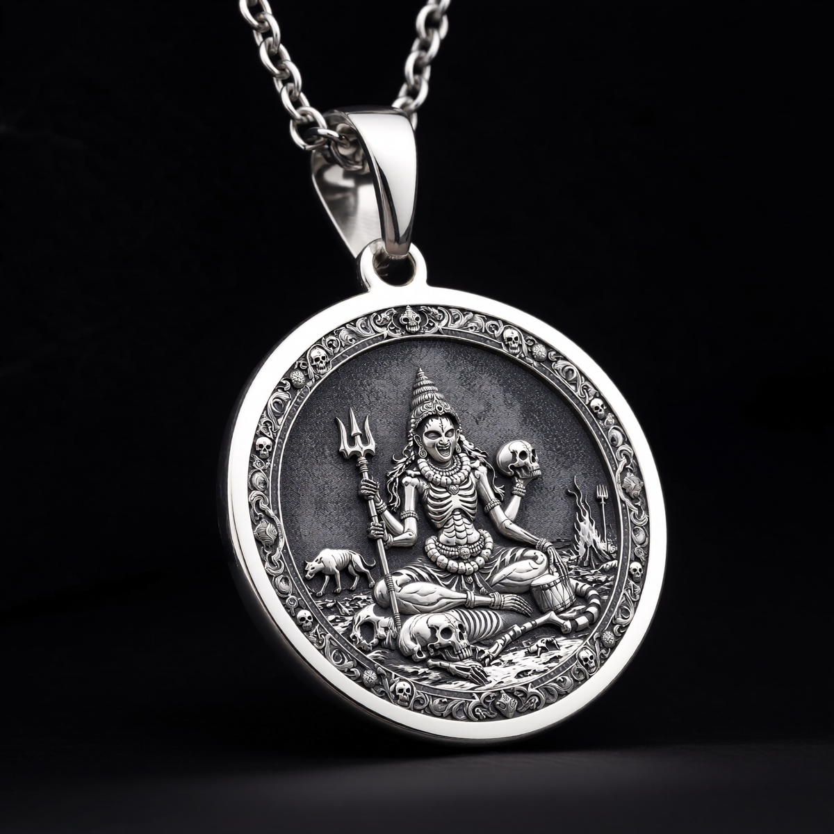 925 sterling silver Chamunda Kali Goddess pendant, detailed view 8.