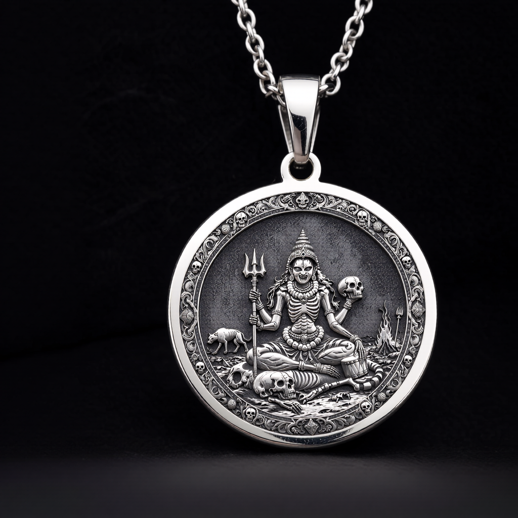 925 sterling silver Chamunda Kali Goddess pendant, detailed view 7.