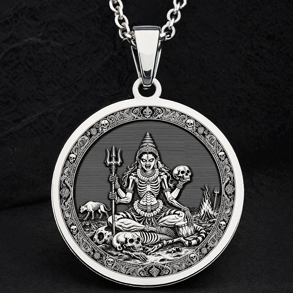 925 sterling silver Chamunda Kali Goddess pendant, detailed view 5.