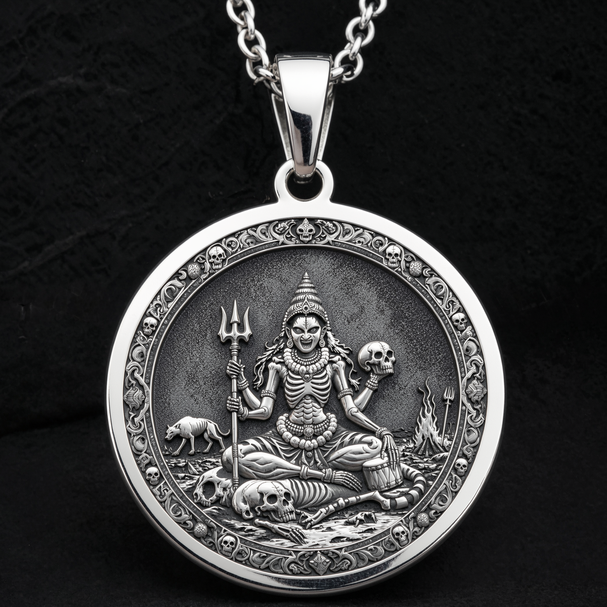 925 sterling silver Chamunda Kali Goddess pendant, detailed view 6.