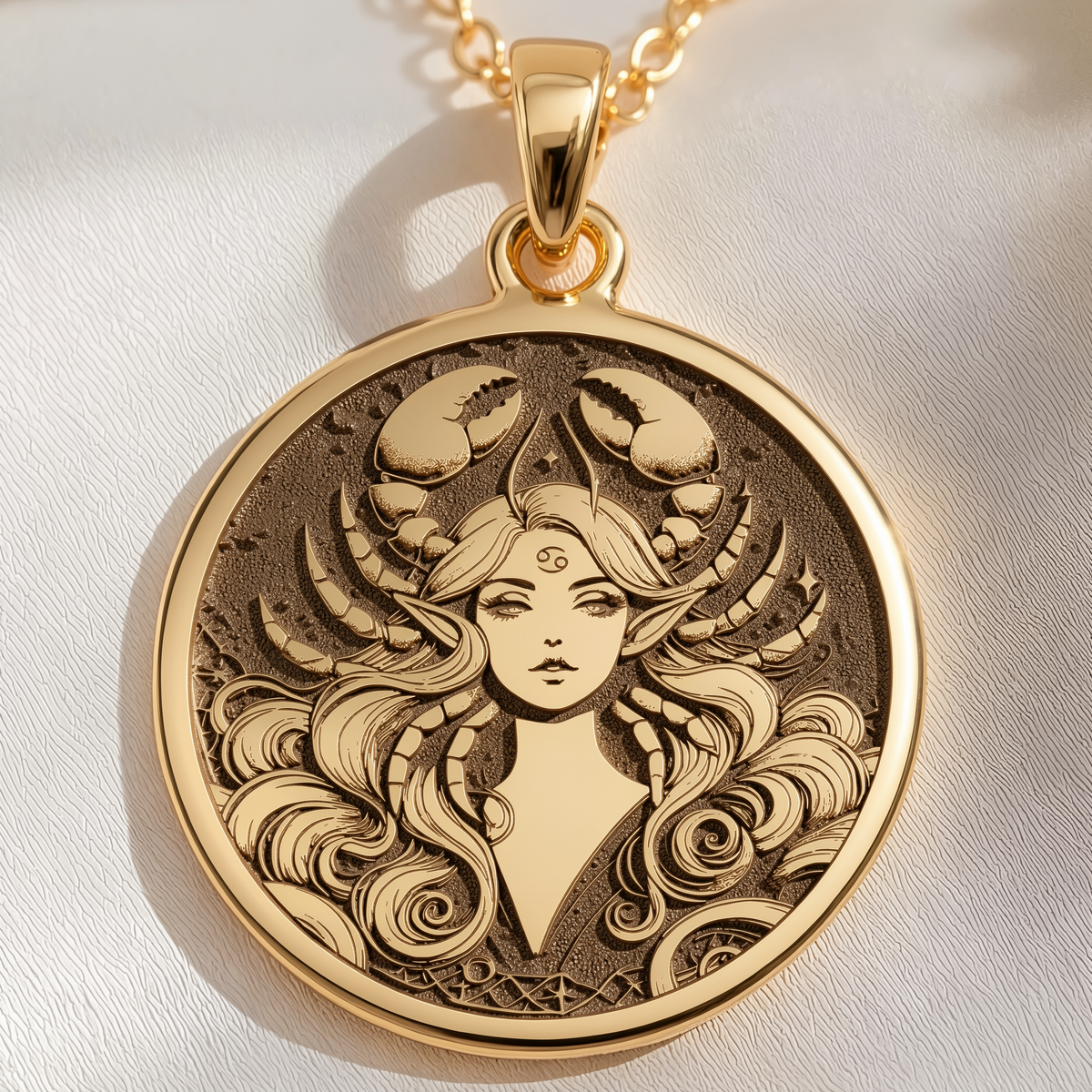 Cancer Zodiac Astrological Sign Pendant Pendants 14K 14K Gold Plated pendant necklace featuring a detailed demonic horned face design.
