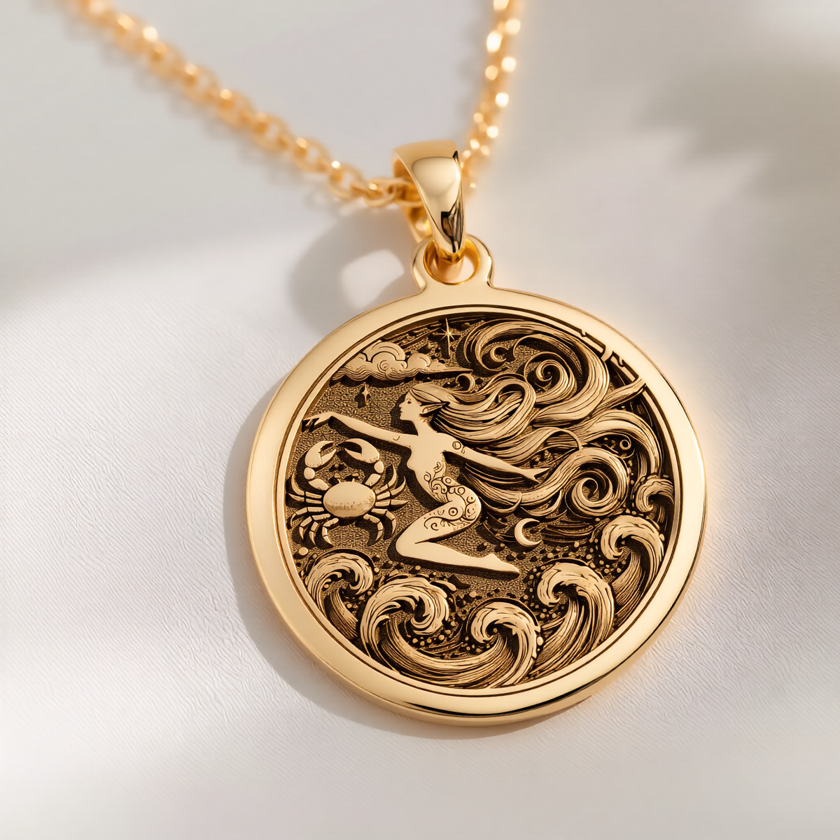 Krishna Amulet Spiritual Pendant Necklaces 14K 14K Gold Plated pendant necklace featuring an ornate figure design with swirling scrollwork.