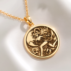 Capricorn Goat Zodiac Pendant Pendants 14K 14K Gold Plated lion figure pendant necklace with ornate detail and circular shape