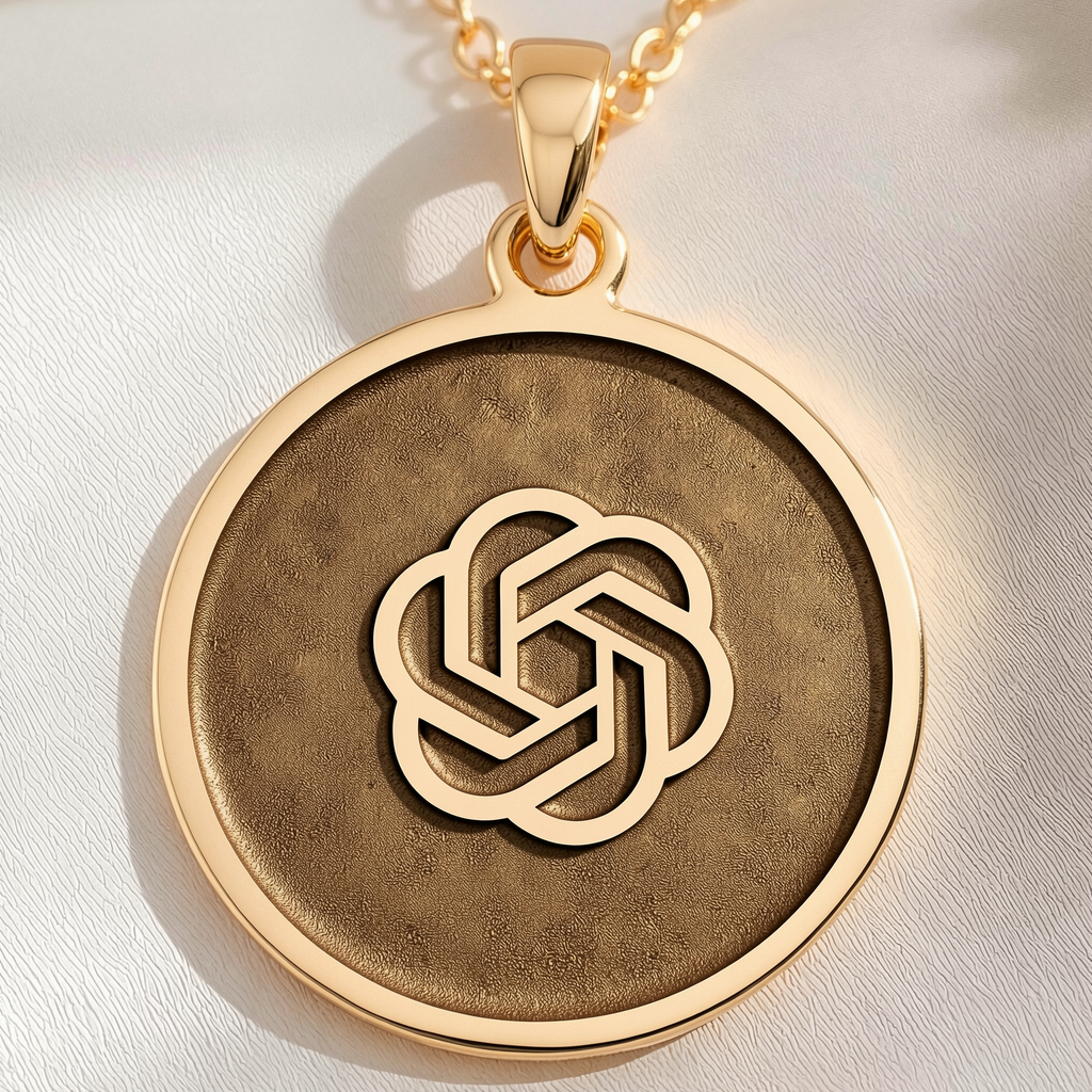 ChatGPT AI Talisman Amulet Necklace Necklaces 14K 14K Gold Plated geometric knot pendant necklace with interlocking pattern.