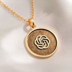 ChatGPT AI Talisman Amulet Necklace Necklaces 14K 14K Gold Plated interlocking knot pendant necklace with round shape.