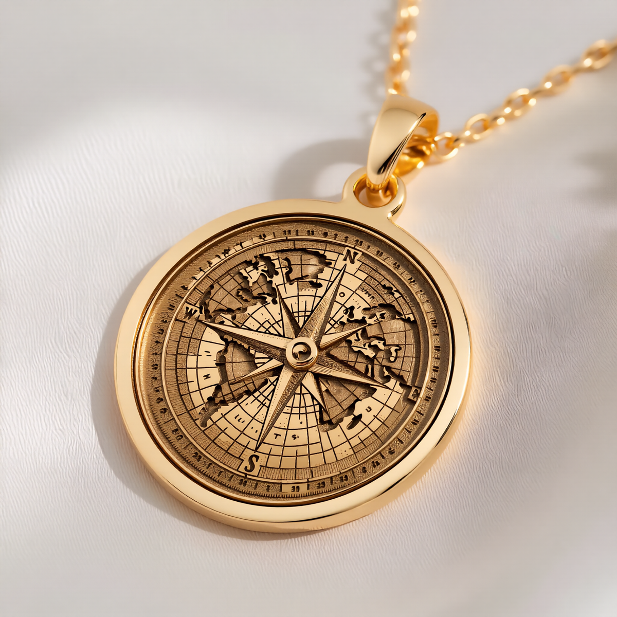 Compass Necklace Necklaces 14K 14K Gold Plated world map compass rose pendant necklace with vintage explorer design
