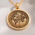 Compass Necklace Necklaces 14K 14K Gold Plated compass rose world map pendant necklace with intricate vintage design