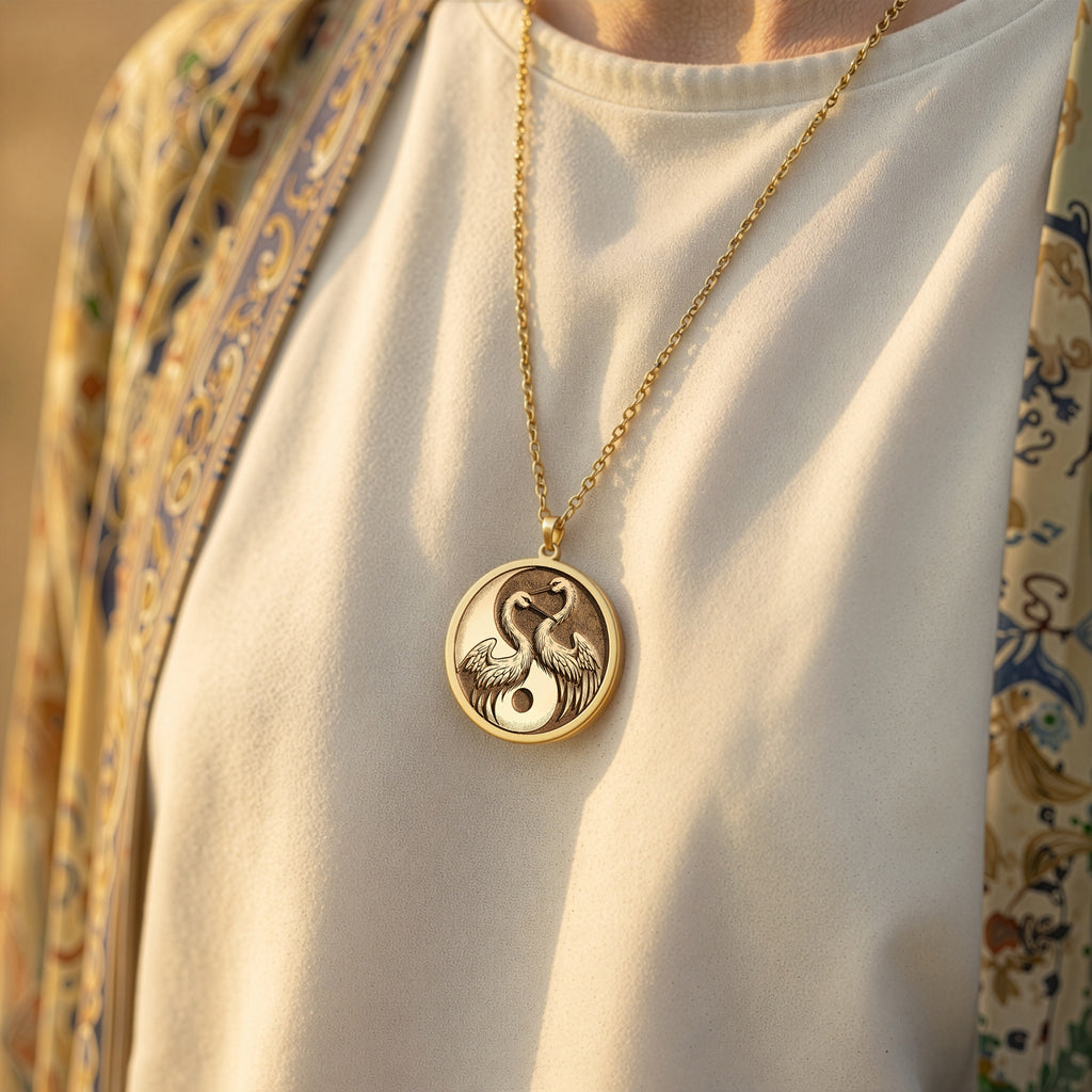 Crane Necklace: with yin yang crane gift crane pendant talisman amulet amulet - View 214