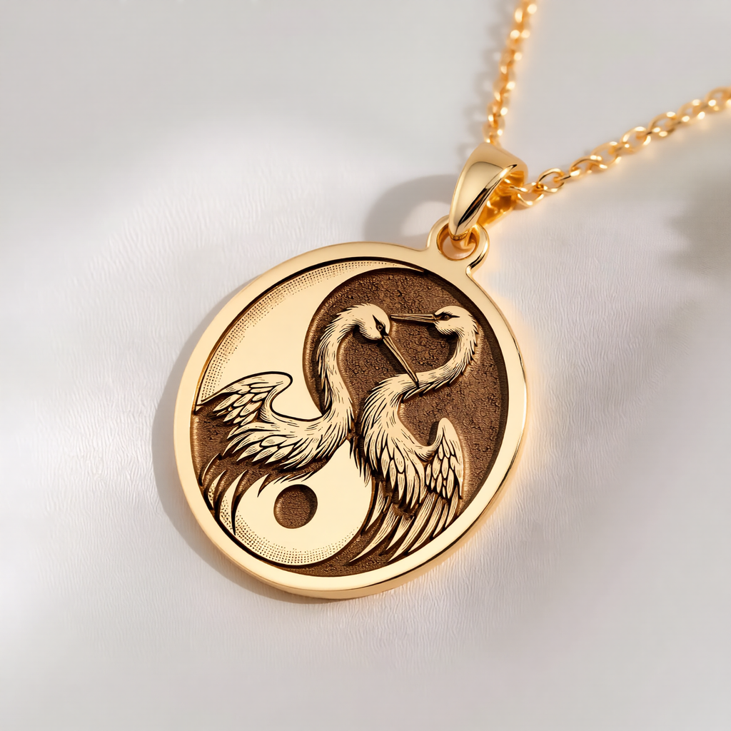 Crane Necklace: with yin yang crane gift crane pendant talisman amulet amulet - View 158