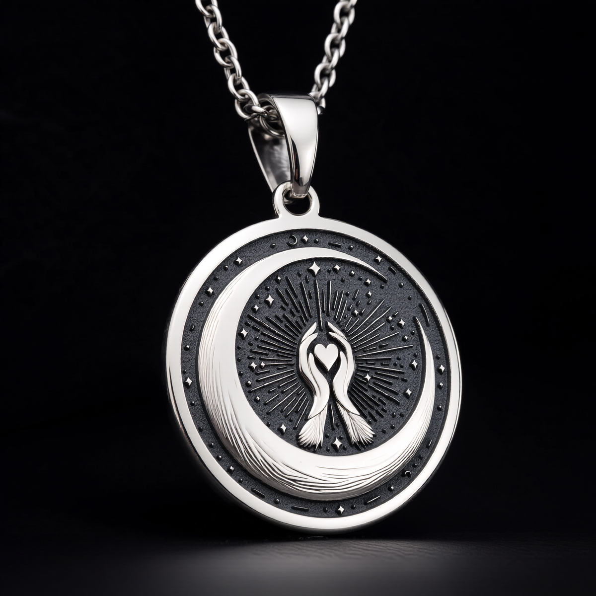 925 sterling silver Crescent Moon pendant, detailed view 3.
