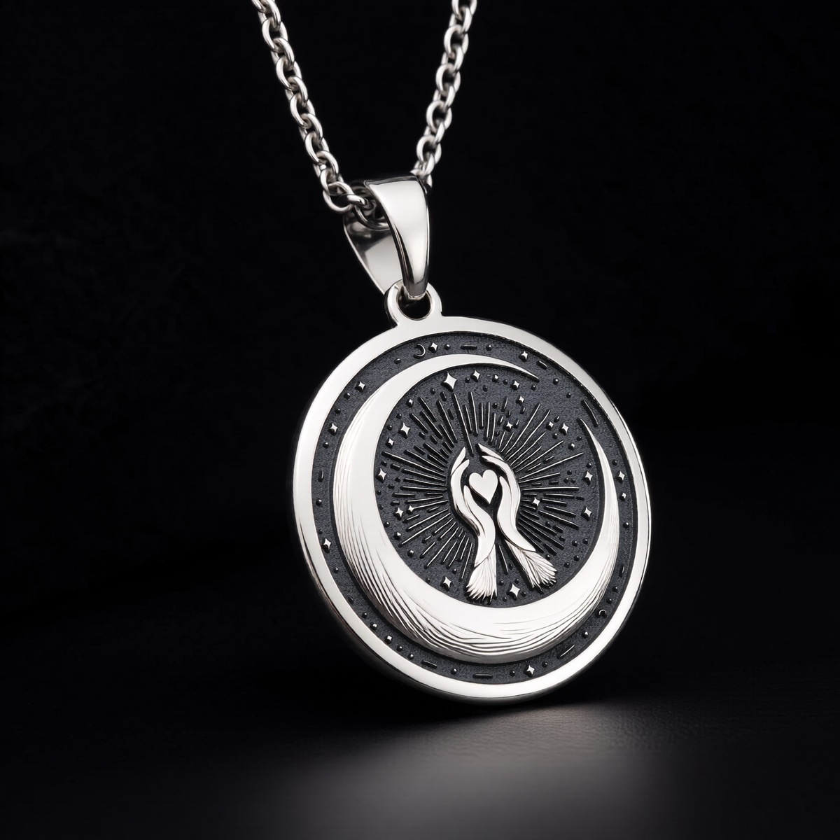 925 sterling silver Crescent Moon pendant, detailed view 7.
