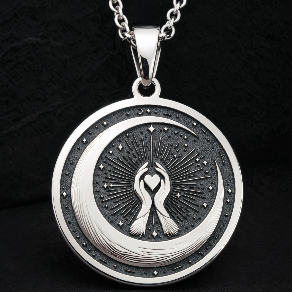 925 sterling silver Crescent Moon pendant, detailed view 1.