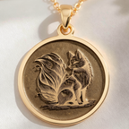 Fox Spirit Animal Charm Necklace Necklaces 14K 14K Gold Plated plated pendant necklace featuring a stylized wolf design on a round disc.