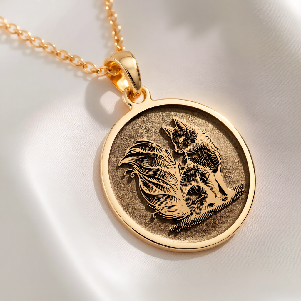 Fox Spirit Animal Charm Necklace Necklaces 14K 14K Gold Plated pendant necklace featuring a detailed fox design on a round disc.