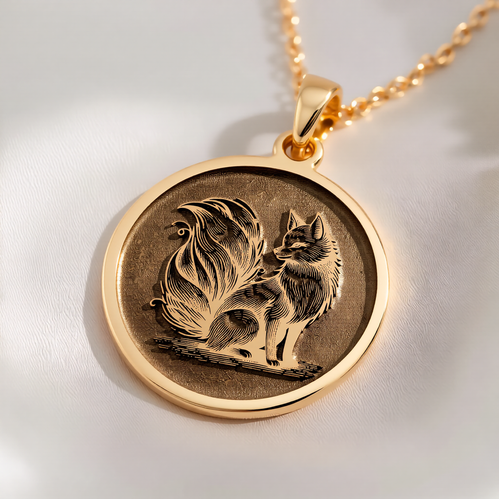 Fox Spirit Animal Charm Necklace Necklaces 14K 14K Gold Plated pendant necklace featuring a detailed wolf resting design.
