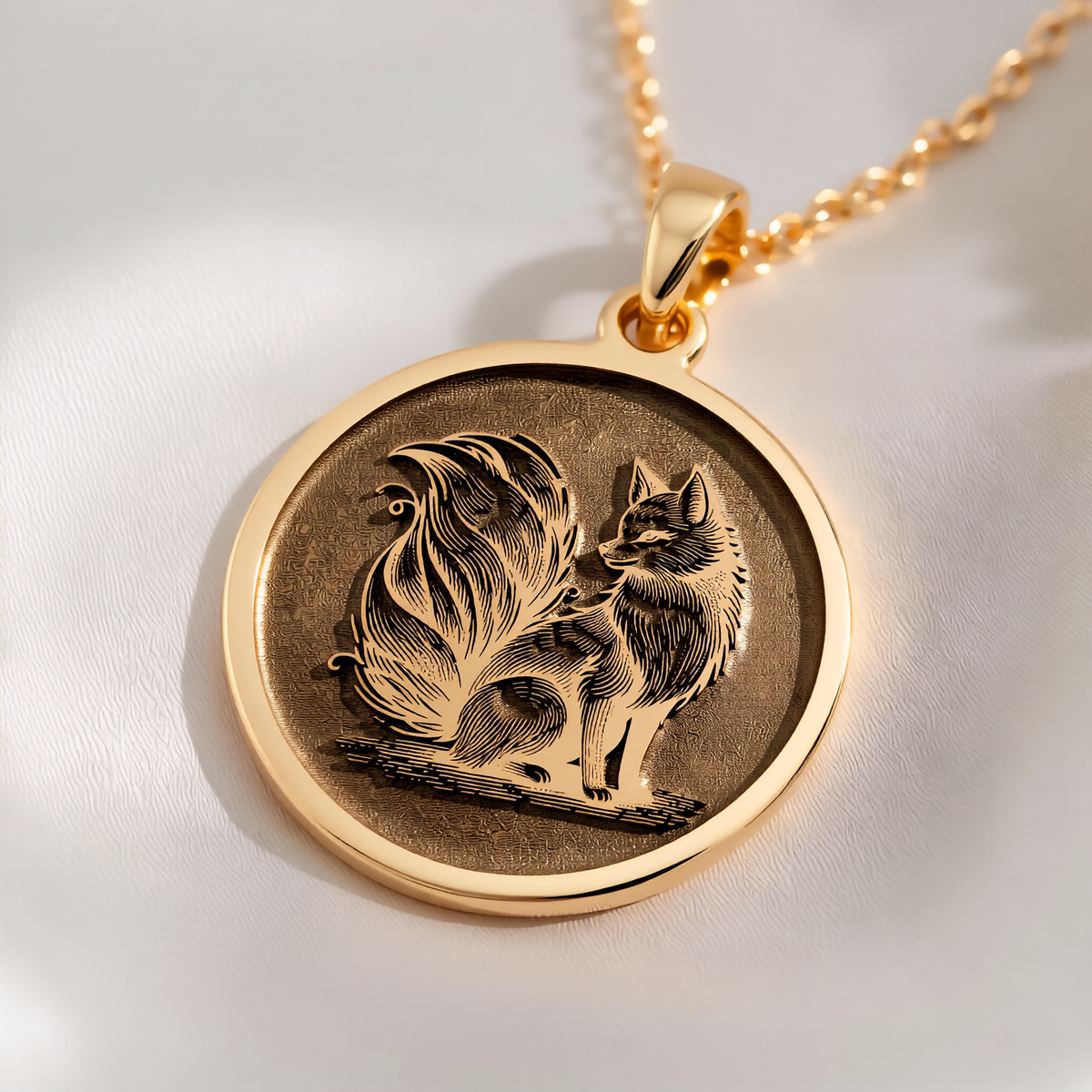 Fox Spirit Animal Charm Necklace Necklaces 14K 14K Gold Plated pendant necklace featuring a detailed wolf resting design.
