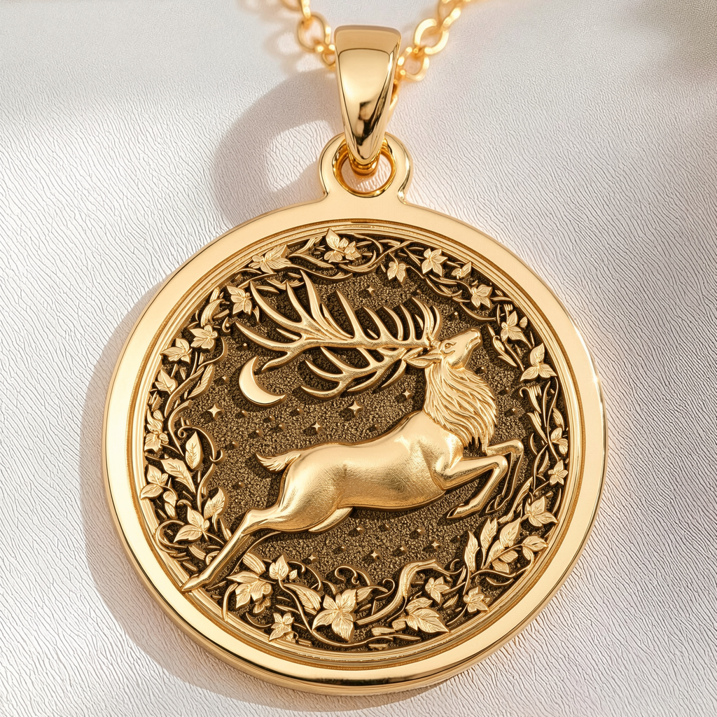 Deer Stag Necklace: with yellow gold deer pendant gold deer jewelry talisman - View 214