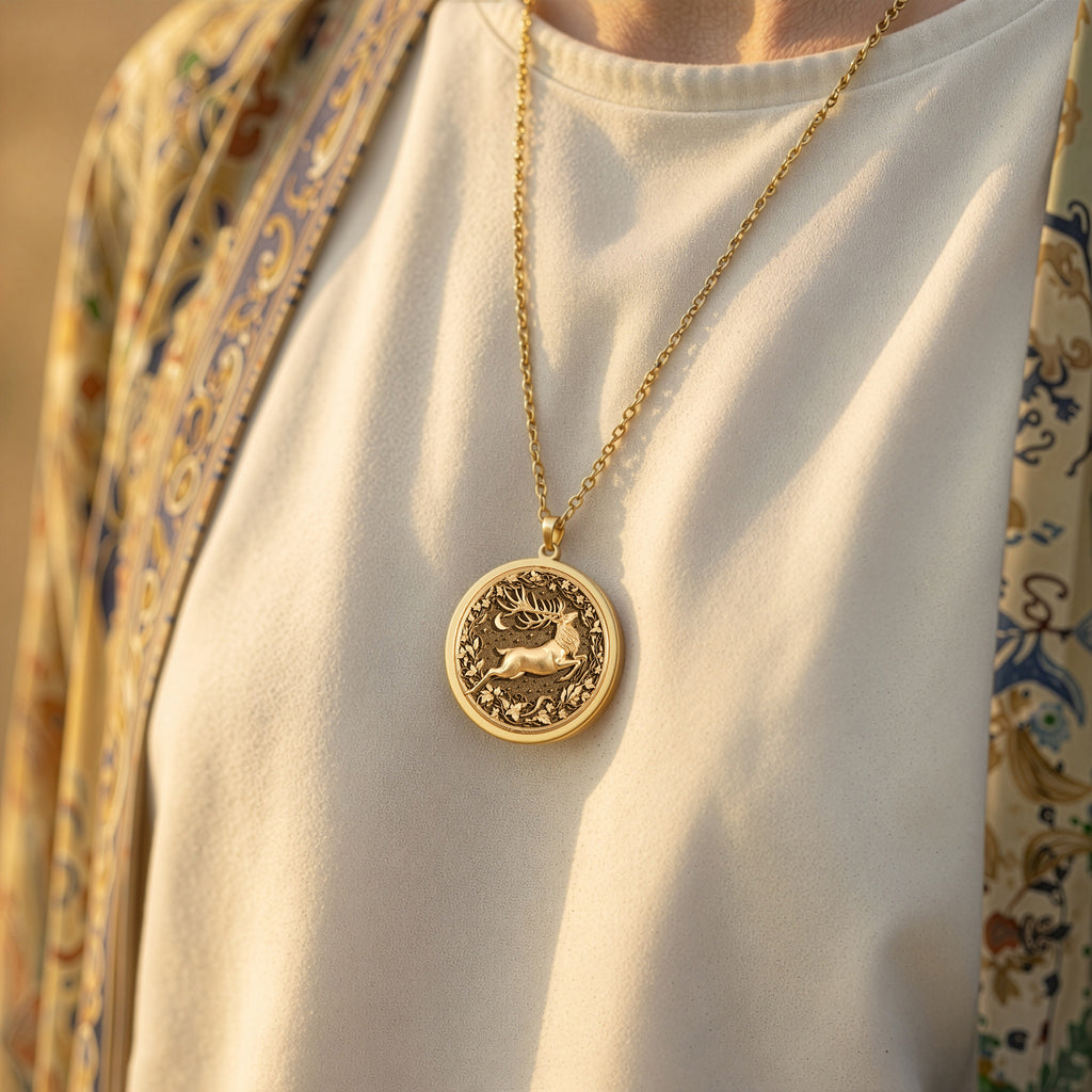 Deer Stag Necklace: with yellow gold deer pendant gold deer jewelry talisman - View 214