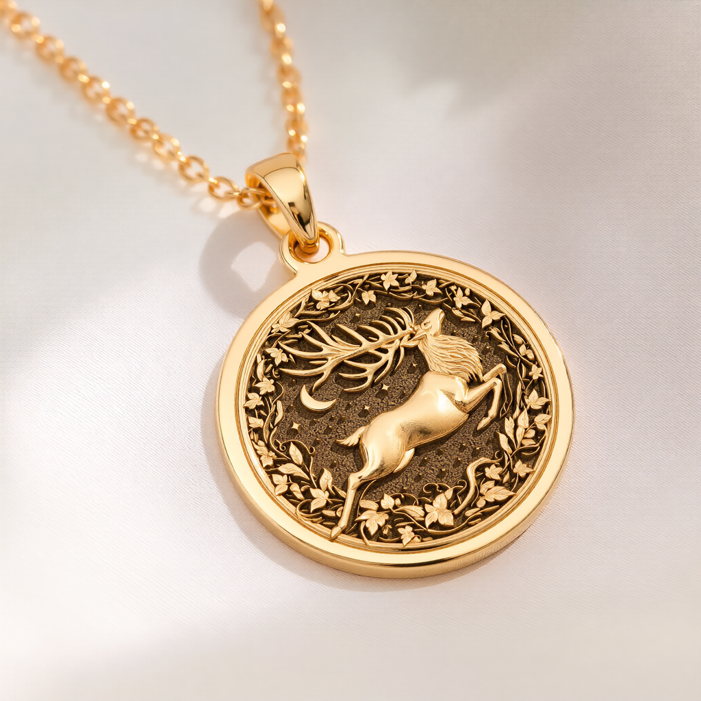 Deer Stag Necklace: with yellow gold deer pendant gold deer jewelry talisman - View 214