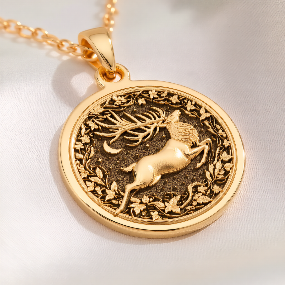 Deer Stag Necklace: with yellow gold deer pendant gold deer jewelry talisman - View 214